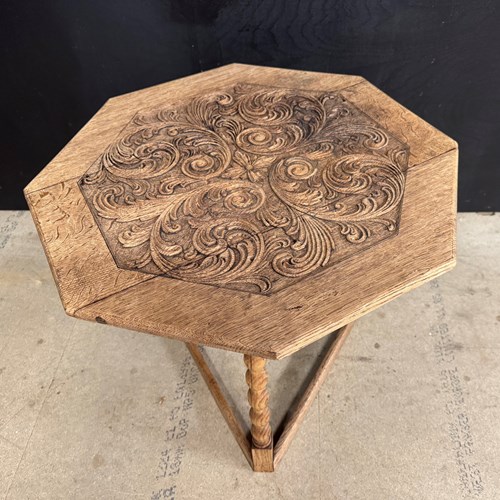Pretty Carved Oak Cricket Table