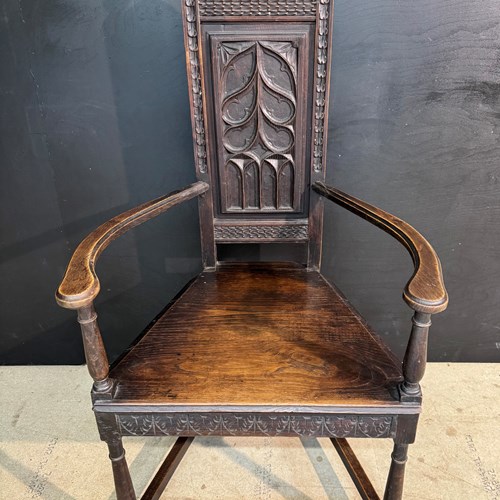 Carved Oak Wainscot Arm Chair