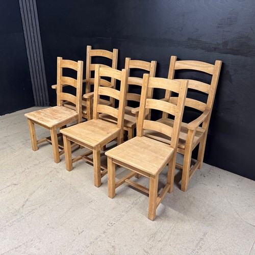 Set 6 Bleached Oak Farmhouse Dining Chairs