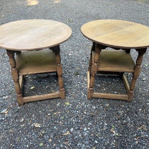 Quality Pair Round Oak Lamp Tables
