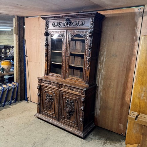French Carved Oak Hunting Cabinet