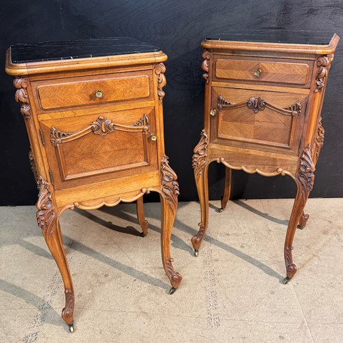 Lovely Pair French Walnut Bedside Cabinets