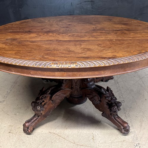 French Carved Oak Hunting Table