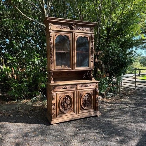 French Carved Oak Hunting Cabinet