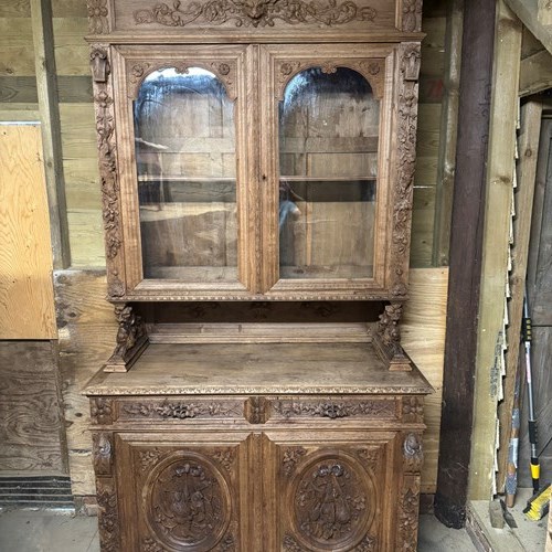 French Carved Oak Hunting Cabinet