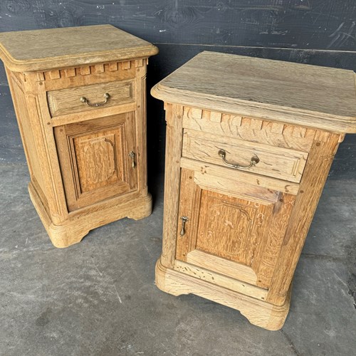 Pair French Bleached Oak Bedside Cupboards 