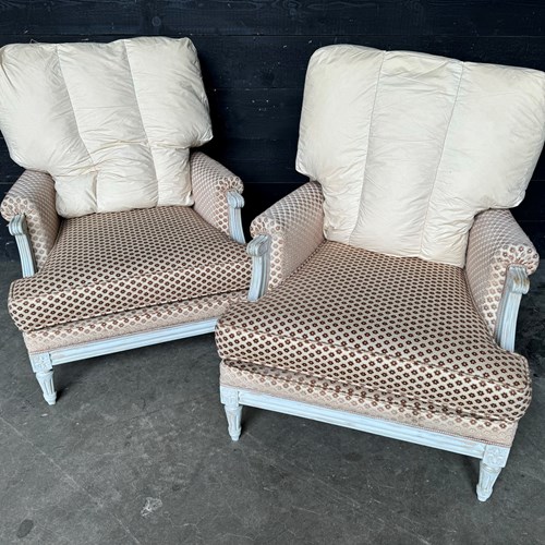 Generous Pair French Bergere Arm Chairs