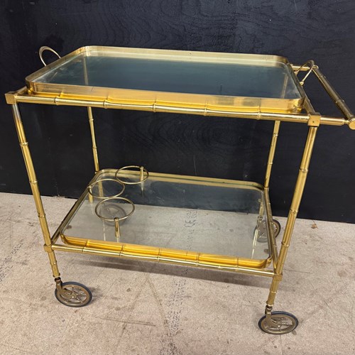 French Brass Faux Bamboo Cocktail Trolley