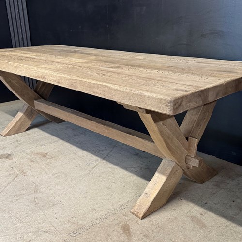 Larger X Trestle Oak Farmhouse Dining Table 