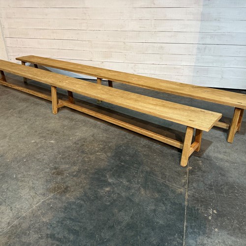 Very Long Pair Oak Dining Benches