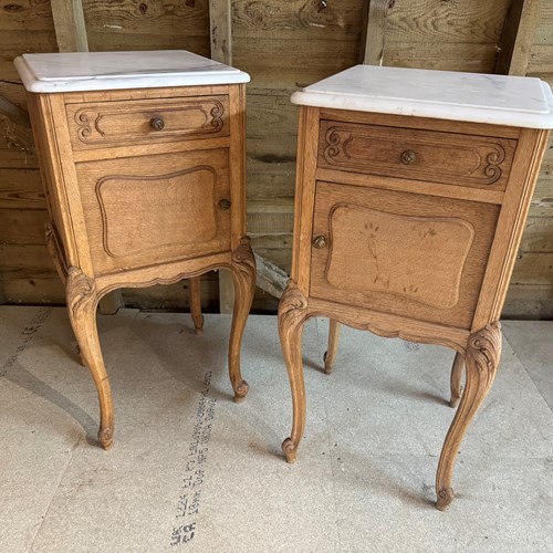 Pair French Bleached Oak Bedside Cupboards 