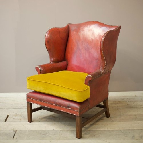 19Th Century Red Leather Wingback Armchair