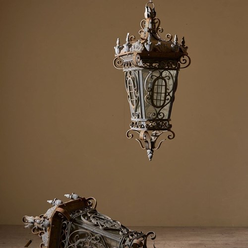 Large Pair Of Early 20Th Century Iron And Zinc French Hanging Lanterns - Pair 2