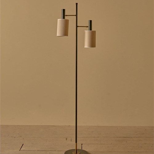 Mid 20Th Century Black Metal And Brass 2 Arm Floor Lamp