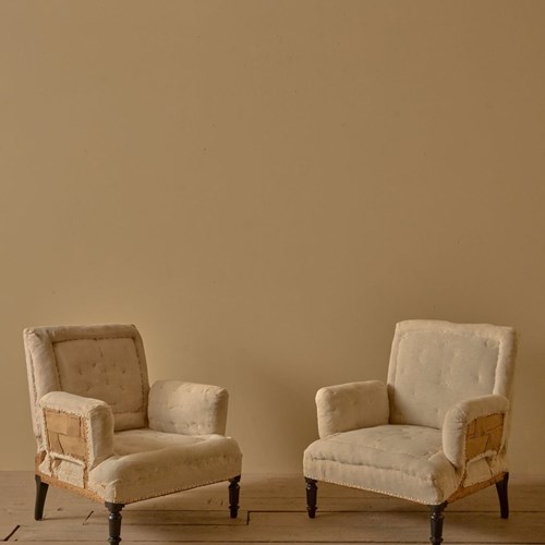 Pair Of Napoleon III High Backed Pillow Armed Armchairs