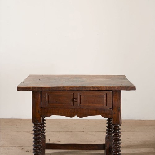 18Th Century Spanish Walnut Side Table With Bobbin Legs