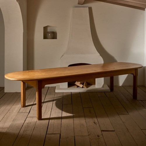 3.5M Early 20Th Century Pine And Oak Oval Dining Table