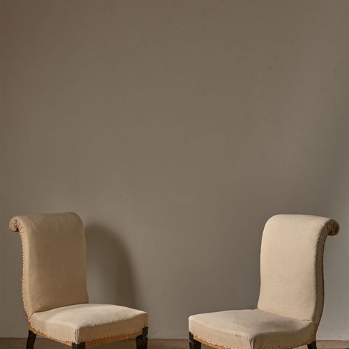 Pair Of Art Deco Scroll Back Slipper Chairs