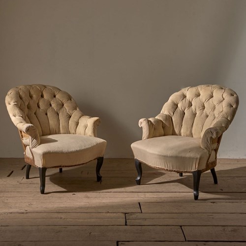 Pair Of Napoleon III Buttoned Tub Chairs