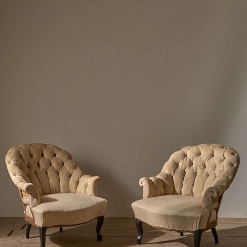 Pair Of Napoleon III Buttoned Tub Chairs