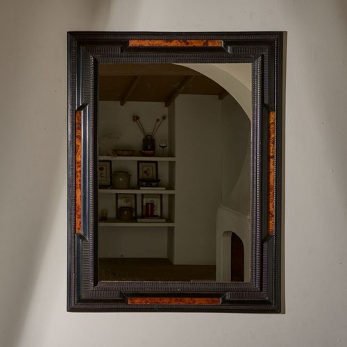Large 19Th Century Italian Ebonised And Faux Tortoiseshell Mirror - No6
