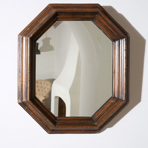 C.1900 Octagonal Oak Wall Mirror