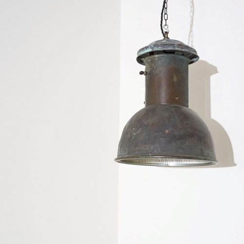 20Th Century Patinated Copper Holophane Pendant Light