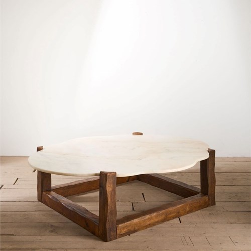 Large Mid 20Th Century Oak And Polished Stone Coffee Table