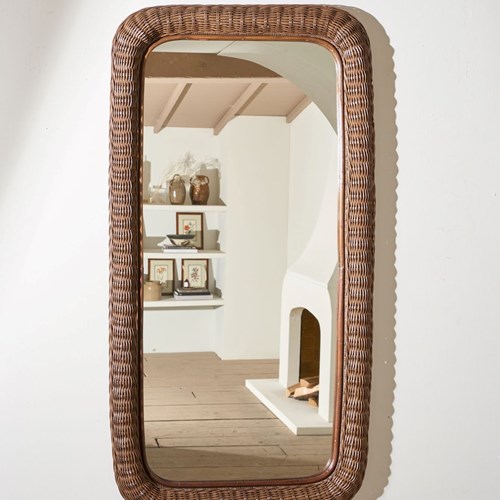 Large Vintage Italian Wicker Wall Mirror - Brown