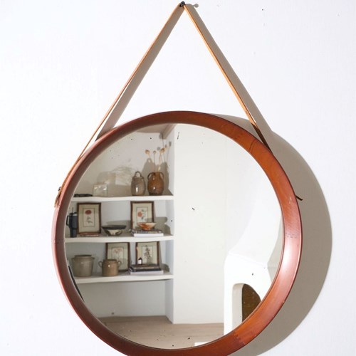 Mid 20Th Century Solid Teak Circular Wall Mirror