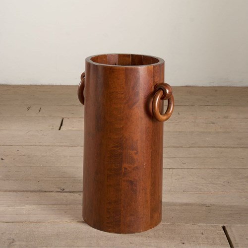 Mid 20Th Century French Brutalist Solid Teak Barrel Stick Stand