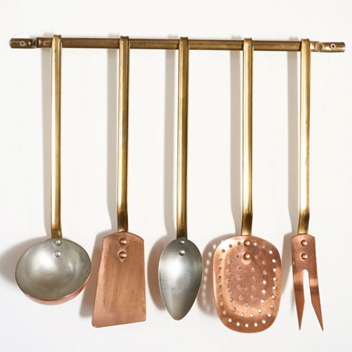 19Th Century Copper And Brass Kitchen Utensils
