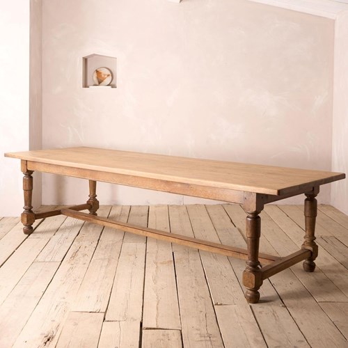 Early 20Th Century 3M Long Solid Oak Dining Table