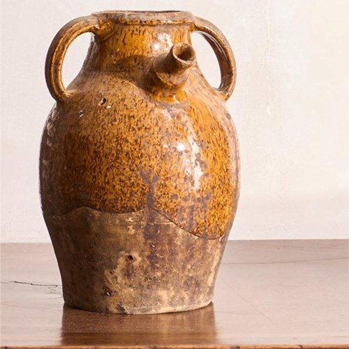 Early 20Th Century French Nut Oil Jar- Brown Glaze