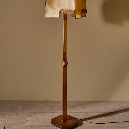 Art Deco Satinwood Floor Lamp With Velum Shade