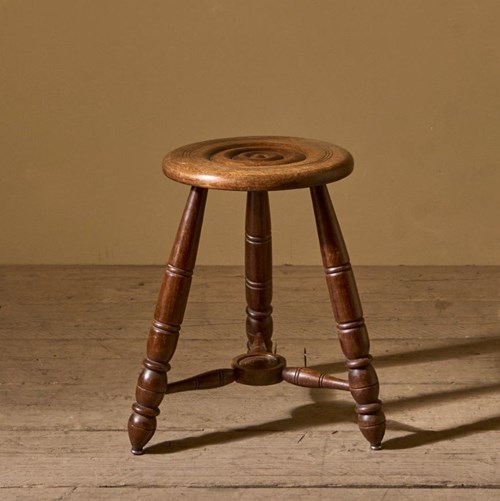 Mid Century Turned Oak Stool In The Manner Of Charles Dudouyt