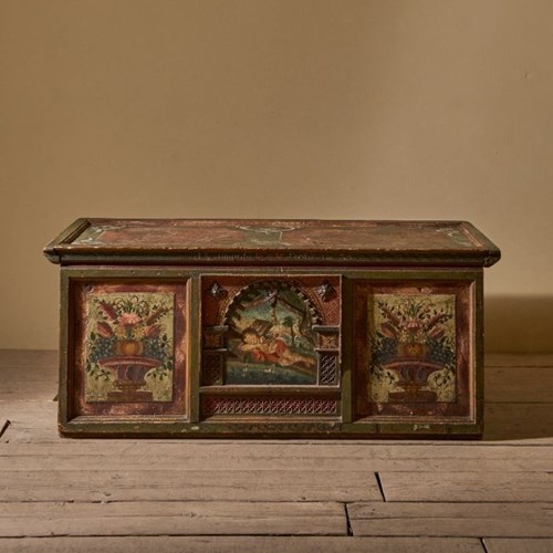 Large 19Th Century Painted Marriage Trunk