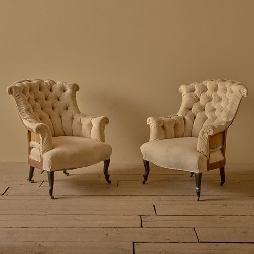 Pair Of Napoleon III High Back Fishtail Armchairs