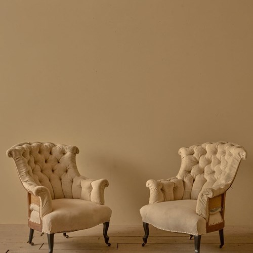 Pair Of Napoleon III High Back Fishtail Armchairs