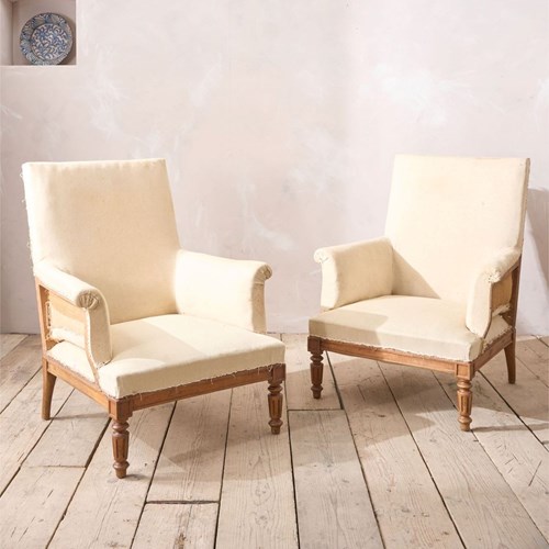 Pair Of Large 19Th Century Square Back Armchairs