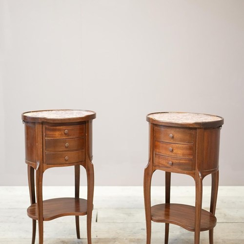 Pair Of Early 20Th Century Mahogany And Marble Bedside Tables