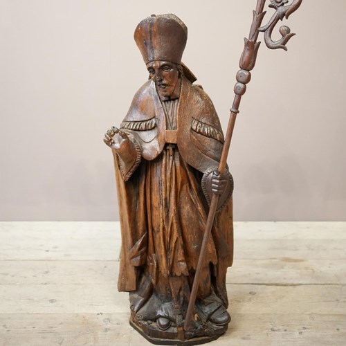 17Th Century Carved Oak Statue Of A Saint