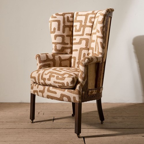 Georgian Barrel Back Armchair Upholstered In Recycled Cotton Fabric