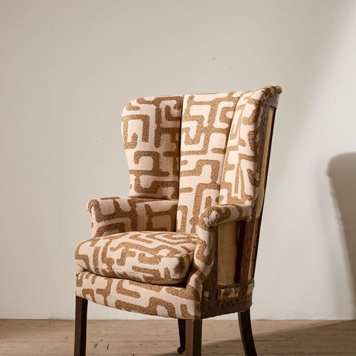 Georgian Barrel Back Armchair Upholstered In Recycled Cotton Fabric