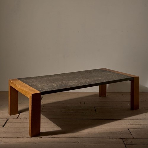 Mid 20Th Century Oak And Fossil Stone Coffee Table