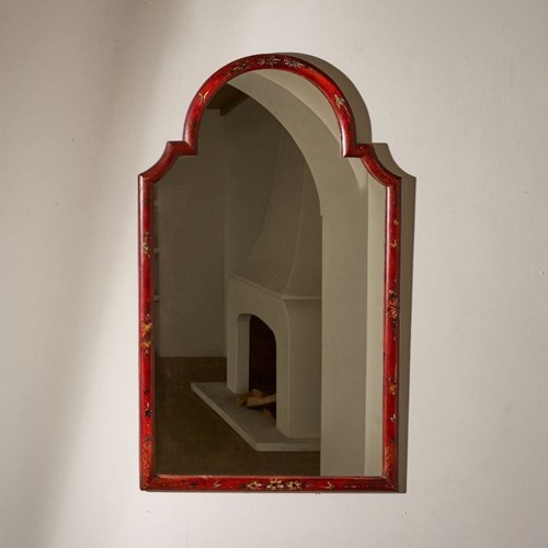 Early 20Th Century Large Red Lacquered Chinoiserie Mirror