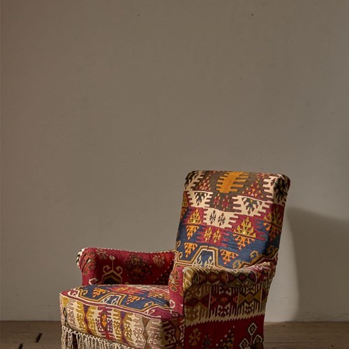 19Th Century English Country House In Antique Kilim Upholstery