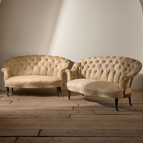 Rare Pair Of Napoleon III Buttoned Back Sofas