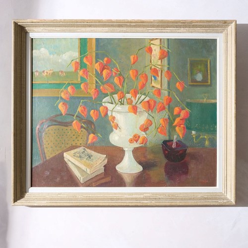 Large 20Th Century Painting Of Physalis