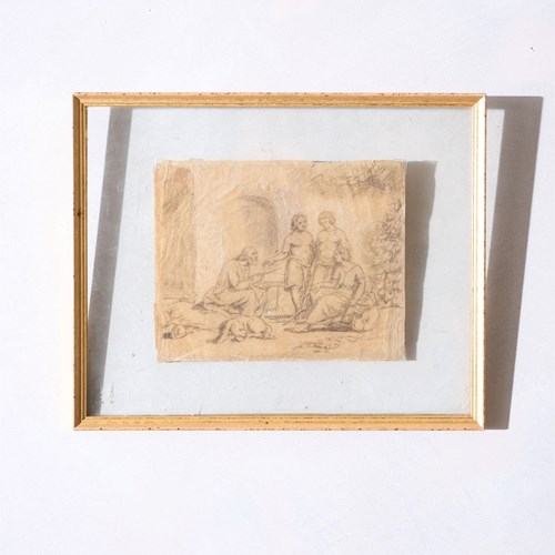 18Th Century Sketch Titled - Old Man And His 3 Sons